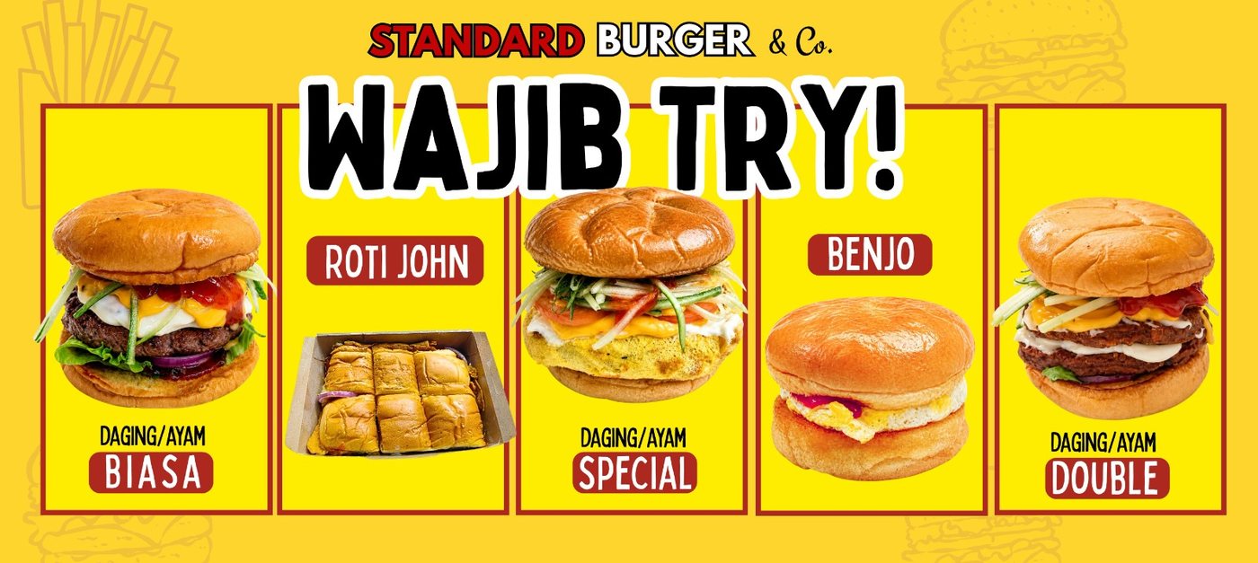 Wajib Try: Daging/Ayam Biasa, Roti John, Daging/Ayam Special, Benjo and Daging/Ayam Double